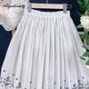 Mori Girl Spring Summer Women Short  A-Line Skirt Elastic Waist Striped Embroidery Skirt Vintage Basic Ladies' Skirts Womens