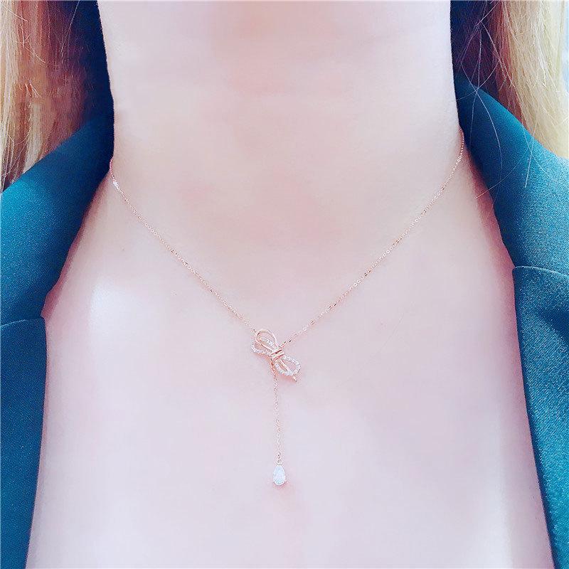 Purple Gold Diamond Bow Necklace Color Gold Plated Rose Gold Women'S Necklace