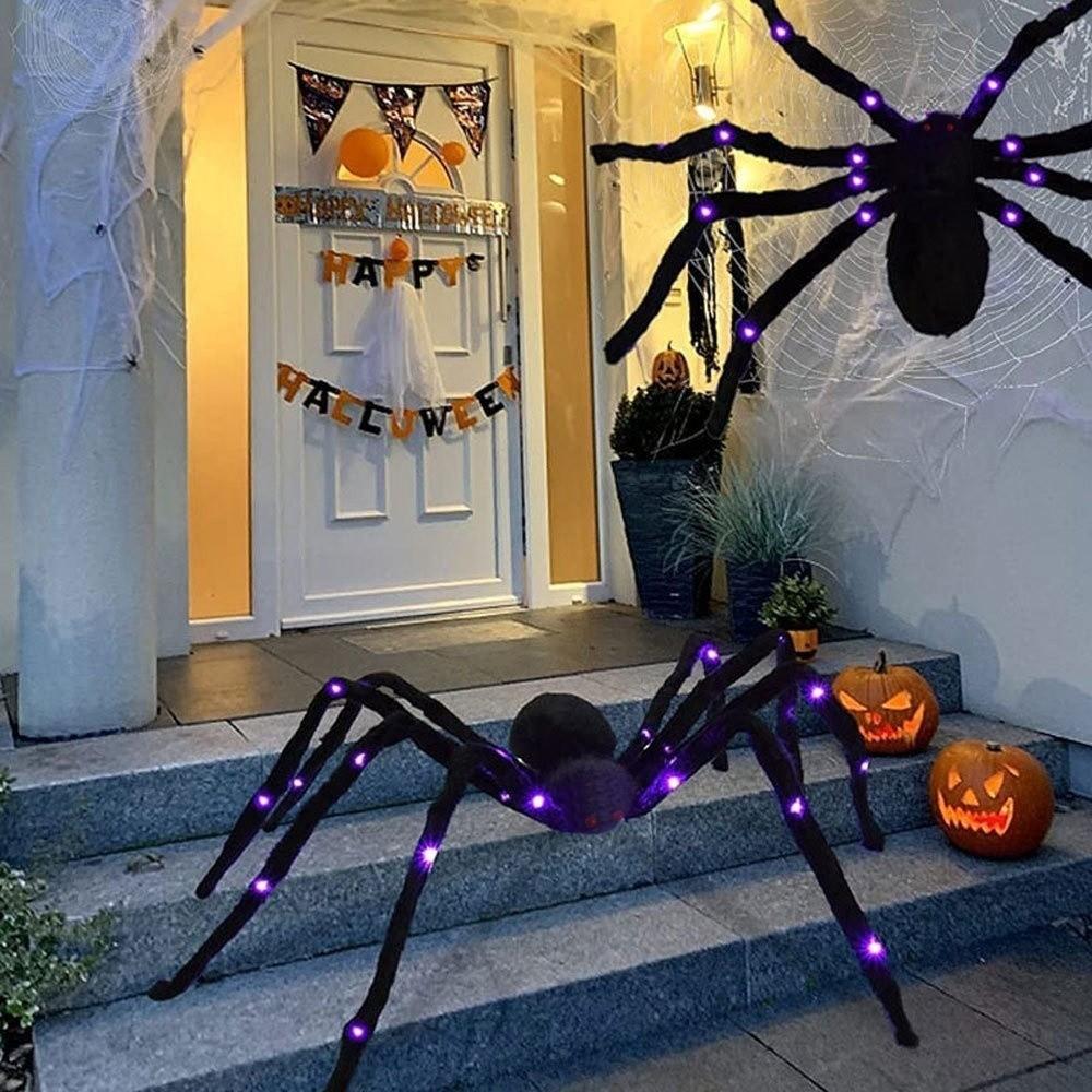 Furry Texture Halloween Light Up Spider Decoration Giant Spider Prop Indoor Outdoor Decor