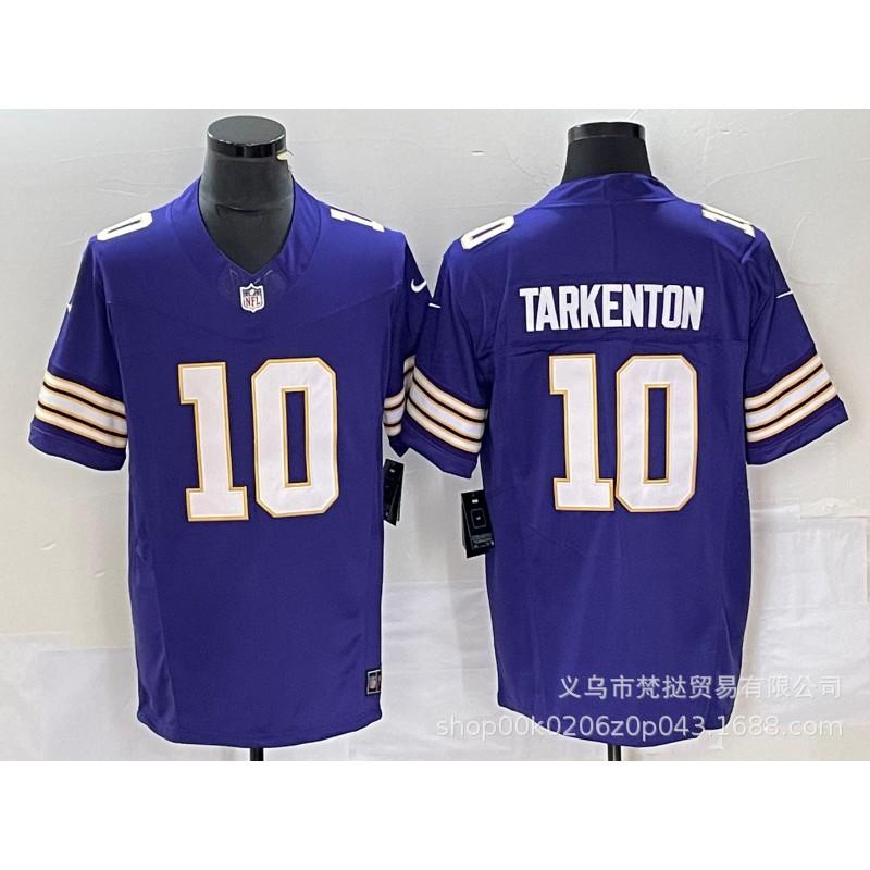 Mens NFL Minnesota Vikings 18 Jefferson 9 McCarthy White Purple Embroidered Football Jersey Sportswear