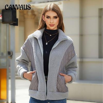 Autumn and Winter Women's Coat Fashion Long-sleeved Cardigan Zipper Plush Splicing Ladies Jacket