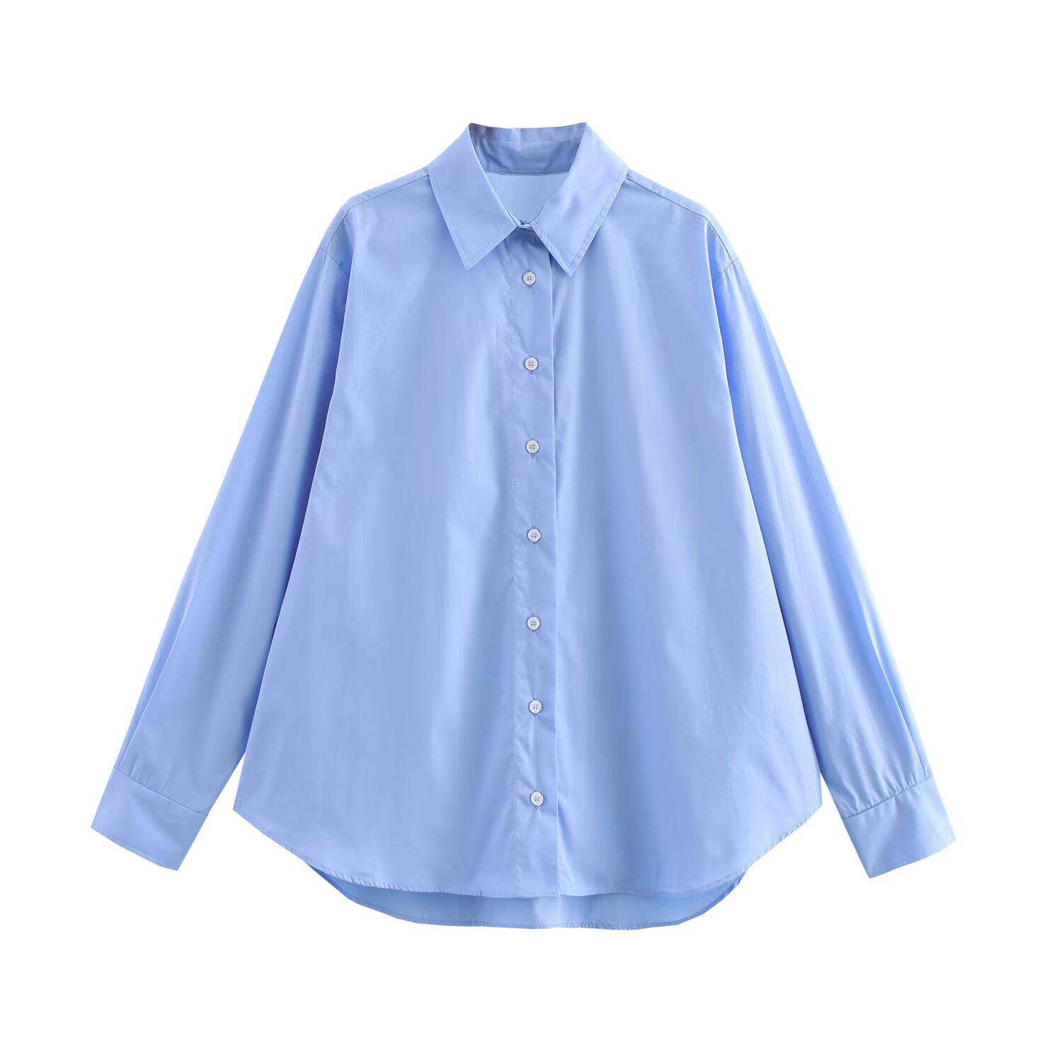

2025 Spring Women s European-American Poplin Cotton Shirt with Back Ring Detail S