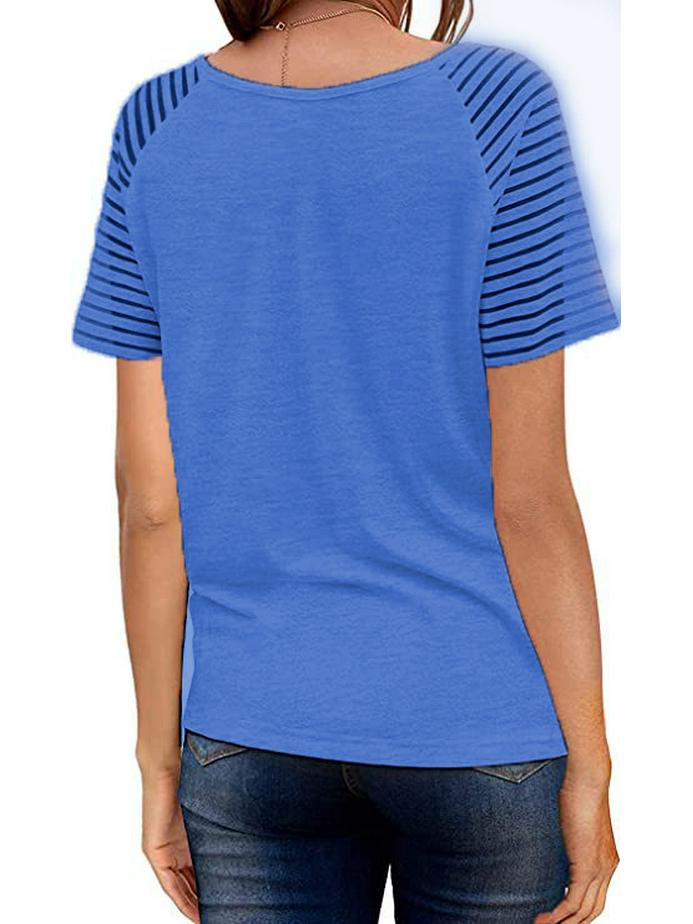 Women's European & American Summer V-neck Mesh Solid Short Sleeve Casual Loose T-shirt (2021)