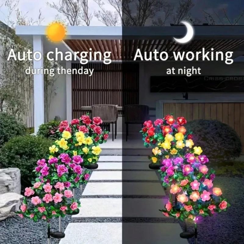 Solar Azalea Flower Stake Lights LED Waterproof Solar Powered Floral Garden Light for Outdoor Patio Yard Pathway Landscape Decor
