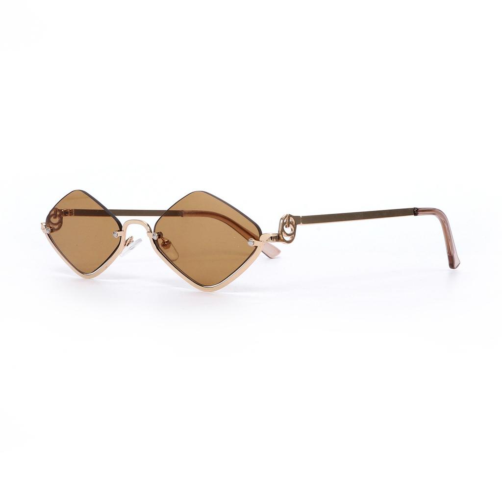 Fashion half-frame rhombus sunglasses metal high-end small frame modern trend catwalk Europe and the United States