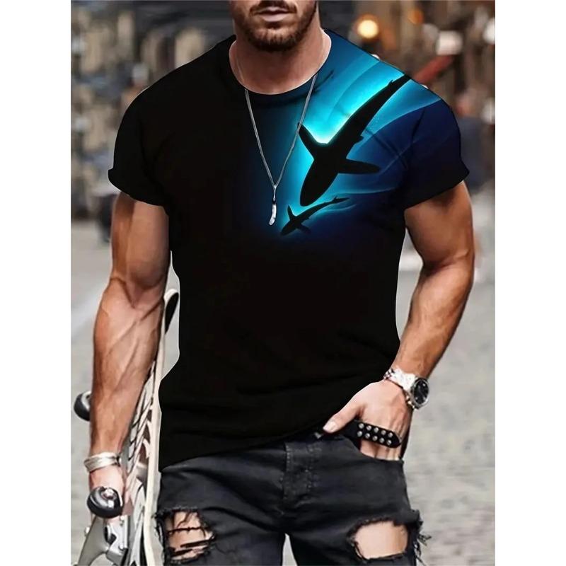 

Летняя мужская футболка с коротким рукавом с 3D-принтом акулы, удобный узор, большой размер, мужская футболка с коротким рукавом 5XL