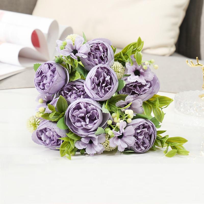 Green Aloes 2pcs Wedding Pink Peony Daisy Bouquet Artificial Flowers Simulation Chogori Peonies Silk Fake Flower Hall Decorative