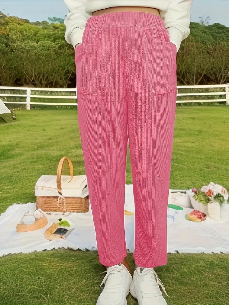 Single-layer Corduroy Harem Pants for Spring and Summer, Solid-coloured Literary and Retro Women's Loose-fitting Pocket Casual Trousers
