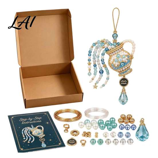 Creative Art Project for Students 12 Zodiac Beaded Ornament DIY Kit Constellation Pendant Making Craft Set Jewelry Assembly Lovers Keychain