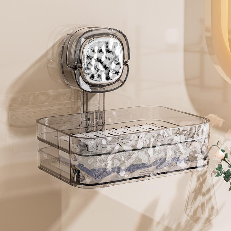 1pc Toilet Suction Cup Soap Box Wall-mounted Double-layer Drainage Without Punching Soap Box Storage Rack Bathroom Soap Shelf
