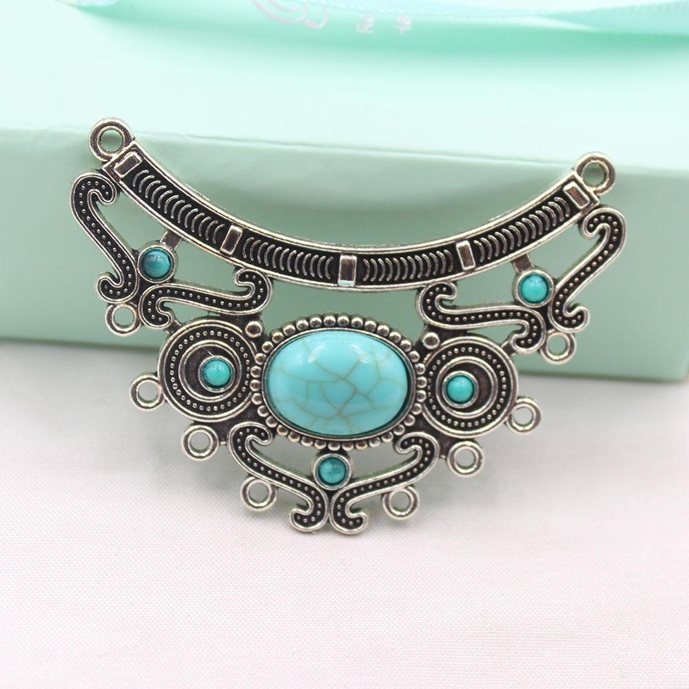 

Direct sales of 2pcs48 * 64MM DIY retro patterned gemstone necklace connectors, alloy jewelry accessories, multi hanging connect