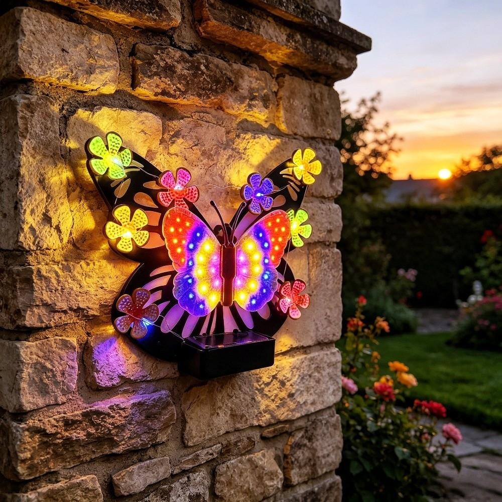 Solar Powered Solar Wall Light Butterfly Shape Outdoor Wall Decor Garden Decor Light Garden Fence