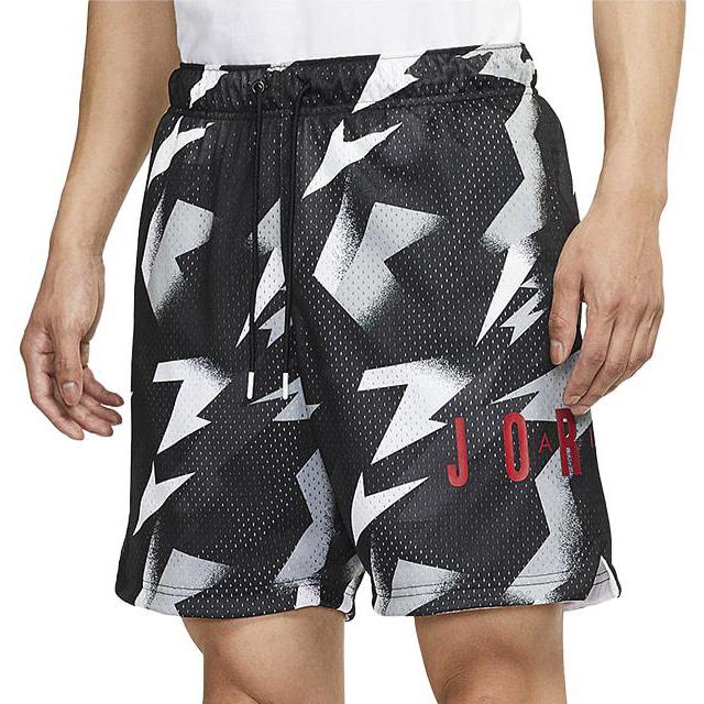 Jordan Lightning Print Drawstring Sports Shorts Men Bottoms Black White CZ4758-010