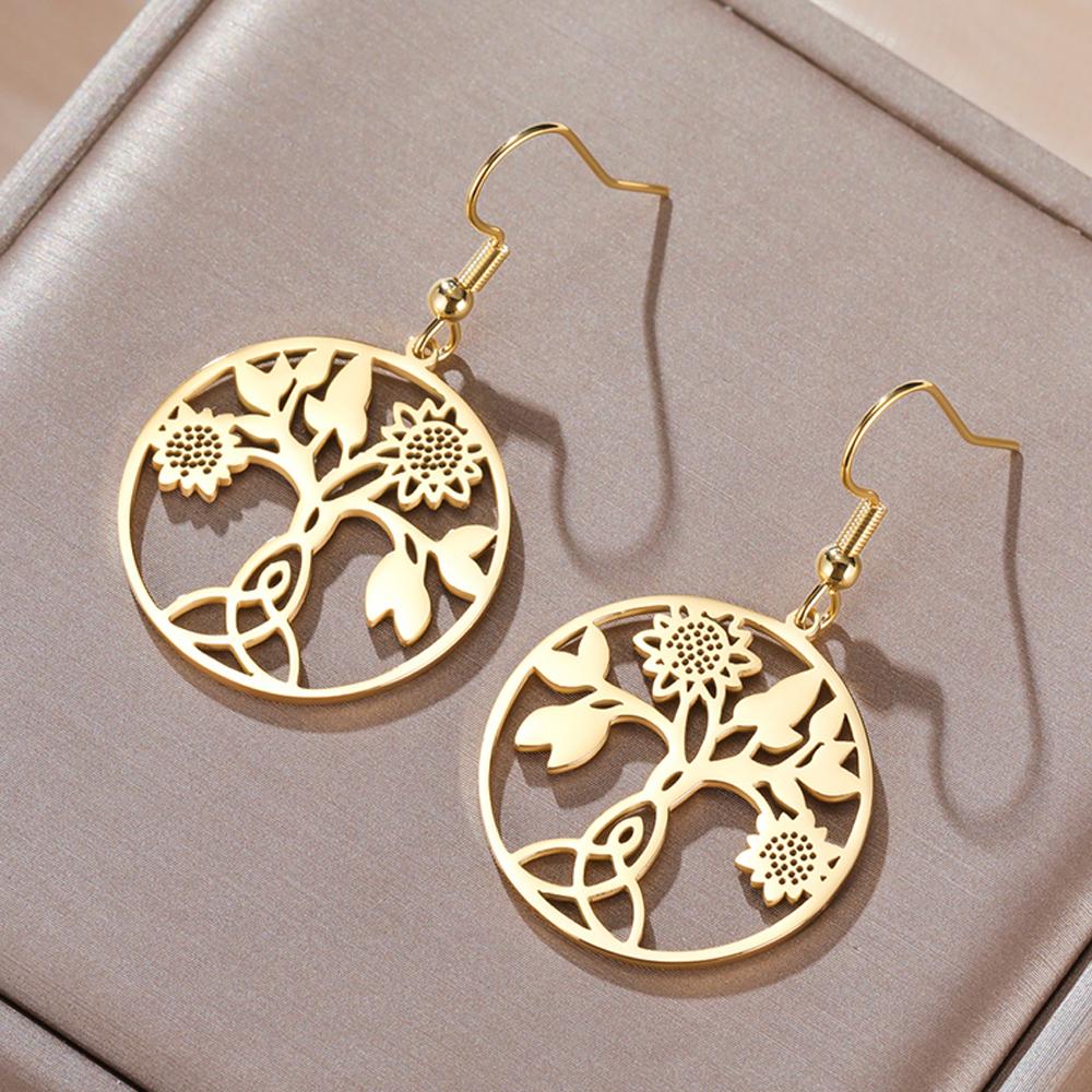 Dawapara Celtics Motherhood Knot Sunflower Women Earrings Triquetra Irish Knot Protection Amulet Stainless Steel Jewelry