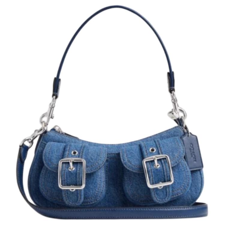 

Coach Ashton 25 Multi-Functional Fabric Shoulder Crossbody Handbag Women handbags Silver Indigo CAK44-SVIN Basic Set (Bag+Dust Bag)