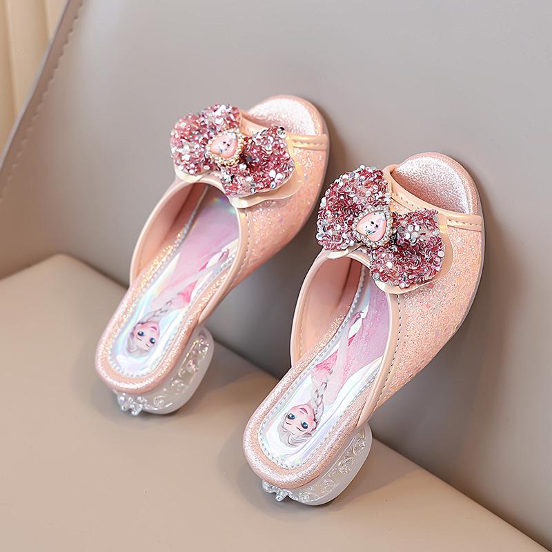 

2026 New Girls Elsa Princess Summer Sandals - Medium & Older Children s Flip-Flop Shoes with Small Heels Size 32, 19.7cm розовый