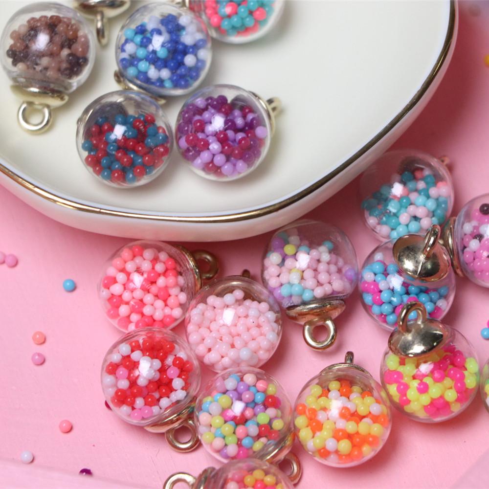 16mm Transparent Glass Ball Colorful Beads Charm Pendant With Box for Bracelet Necklace Jewelry Making DIY Earring Finding