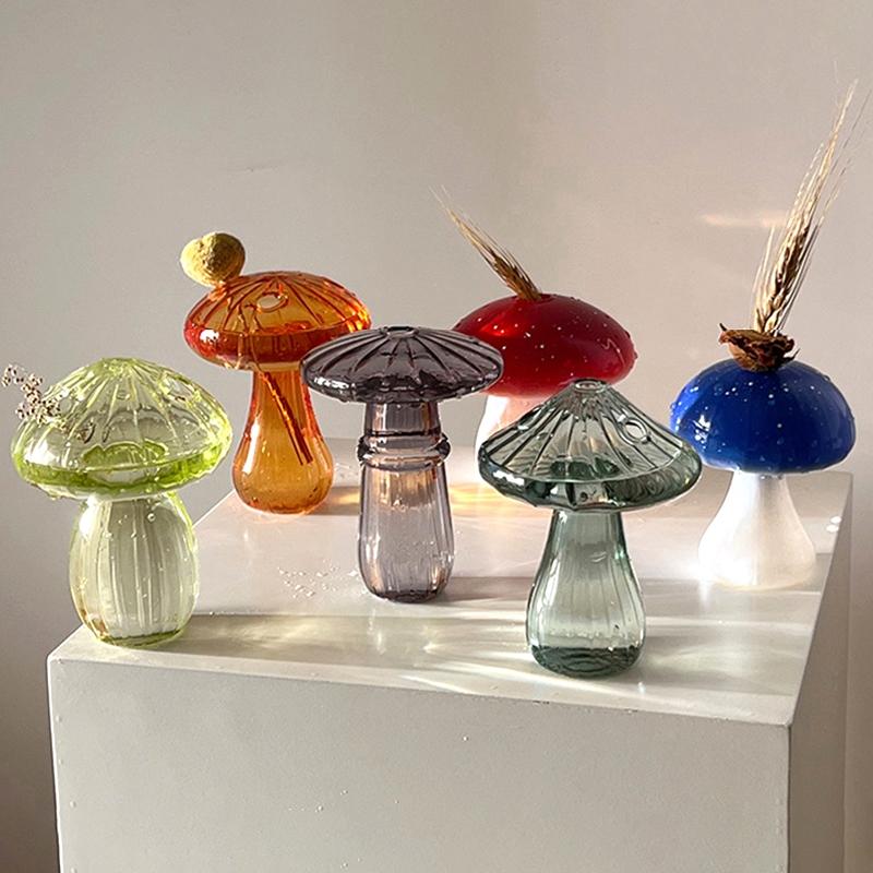 Glass Mushroom Vase Modern Decorative Vases Bedroom Vase Hydroponic Plants Flower Glass Vases Living Room Decoration Home Decor