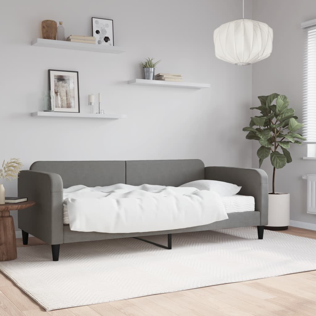 Daybed with Mattress Dark Grey 90 X 200 Cm Fabric
