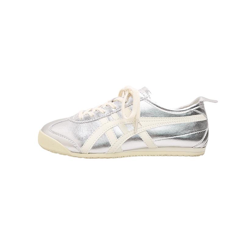 Retro leather color matching casual sports board shoes women's autumn new silver versatile light German training shoes