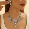 Bridal Teardrop Cluster Crystal Jewelry Set for Women Necklace Earrings Wedding Accessory