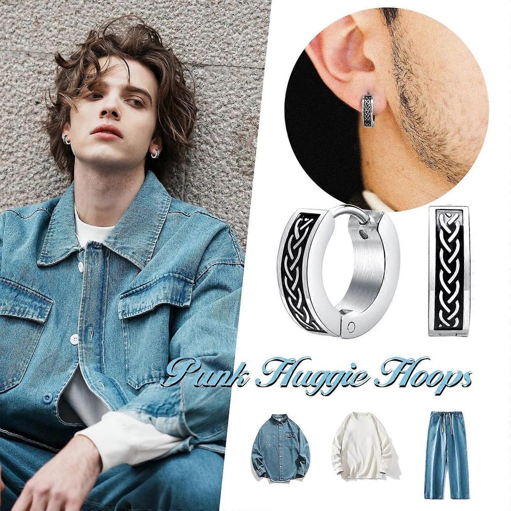 Mens Celtic Knot Earrings Waterproof Stainless Steel Hoop Huggie Ear Gifts for Him Jewelry Pendientes Masculinos