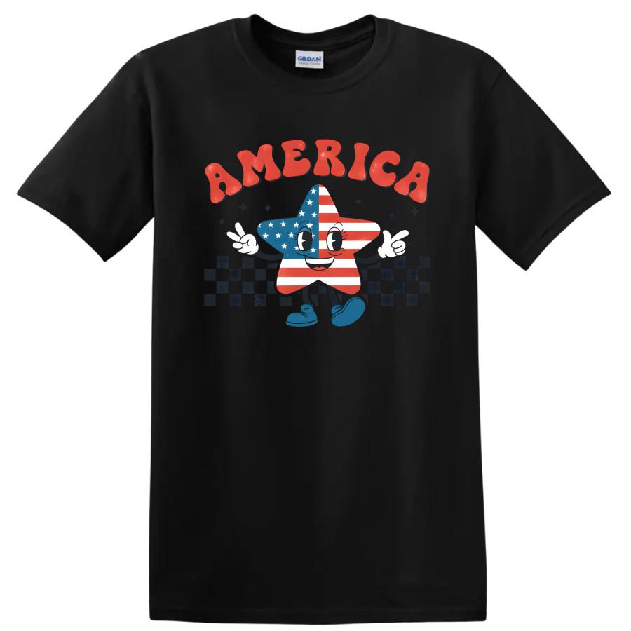 America Star T Shirt Cute Cartoon Character Graphic Flag Design Tee