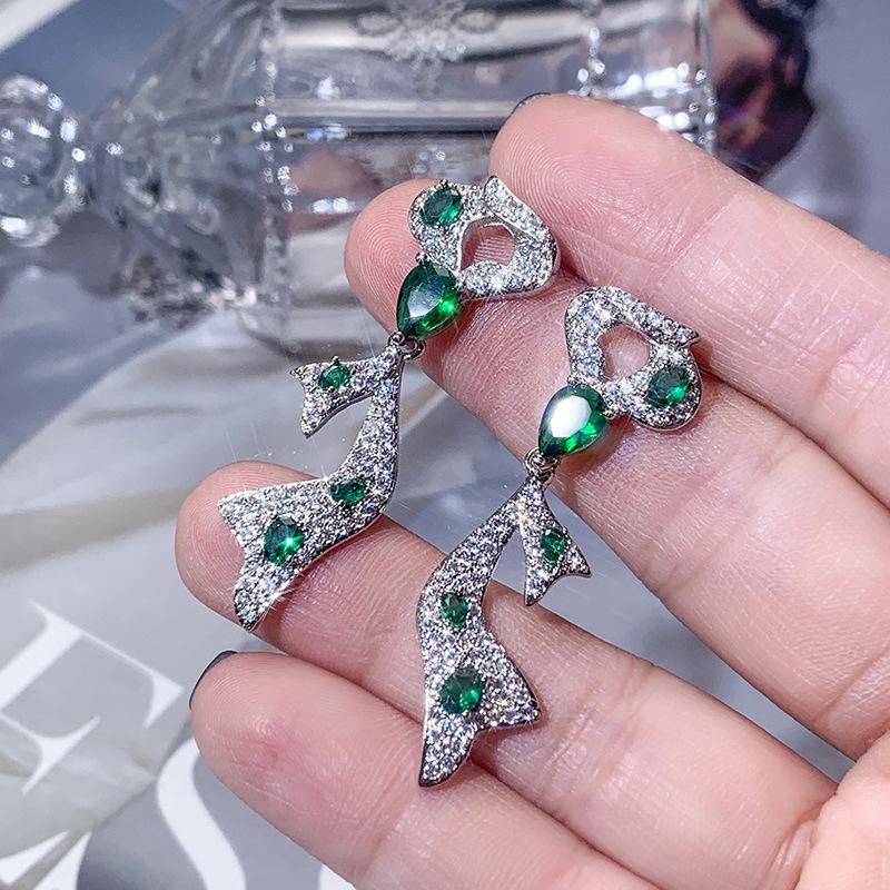 Simulation Emerald Earrings Women S Inlaid Zircon Long Stud Earrings Pendant