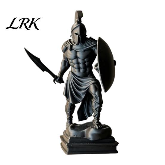 Spartan Warrior Statue 3D Printed Statue, Vintage Greek Soldier Figurine for Desk Miniature Hardcore Sculpture Office Decor, Matte Black Ornament,
