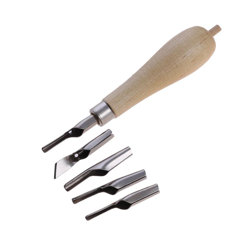 

Oil Painting Scraper Pigment blending Tool Cutting Rubber Stamp Carving Tools With 5 Blade Wood Handle Printmaking Carving Tools
