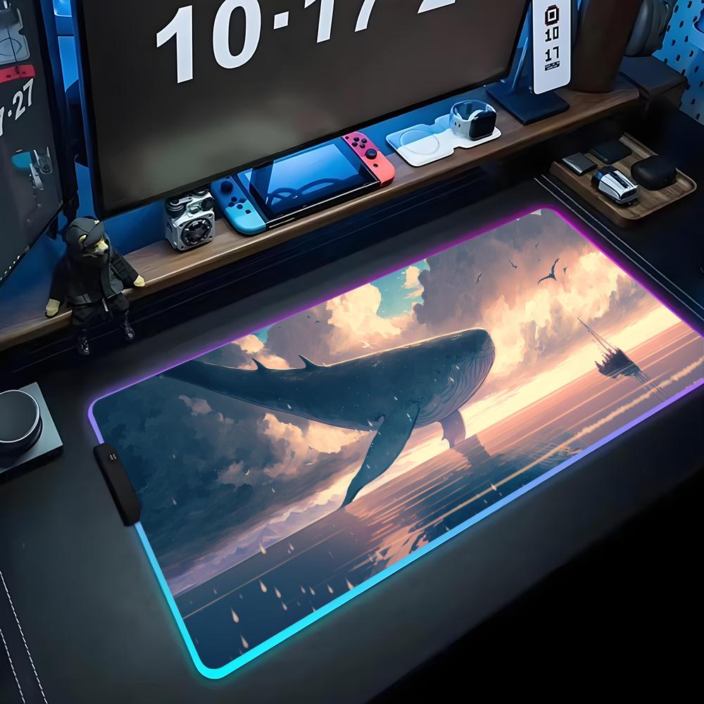 Flying Whale Mouse Pad RGB Gaming Mousepad Big LED Pad PC Desk Mat Luminous Mouse Pad Large Keyboard Mats Table Rug With Backlit