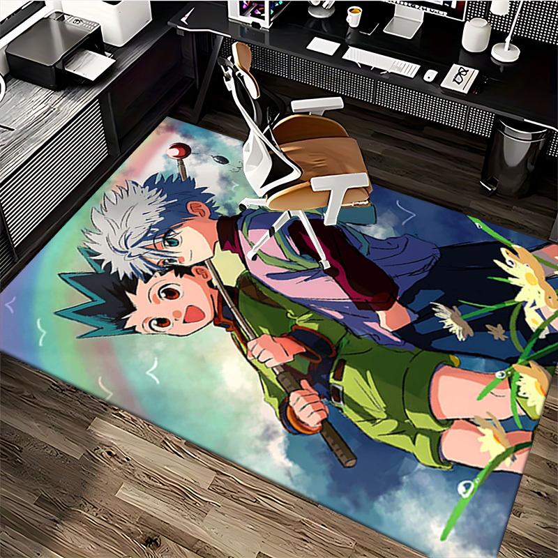 1pc Hunter X Hunter Leorio and Killua Anime Chair Mat - Office Desk Rug with Flower Pattern, Anti-Slip Carpet for Home Decor, Suitable for All Seasons