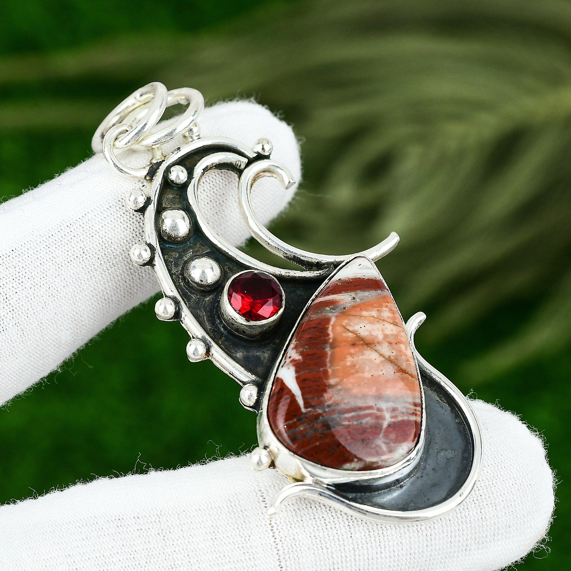 

Red Snakeskin Jasper Gemstone Mozambique Garnet 925 Silver Wife Pendant Jewelry