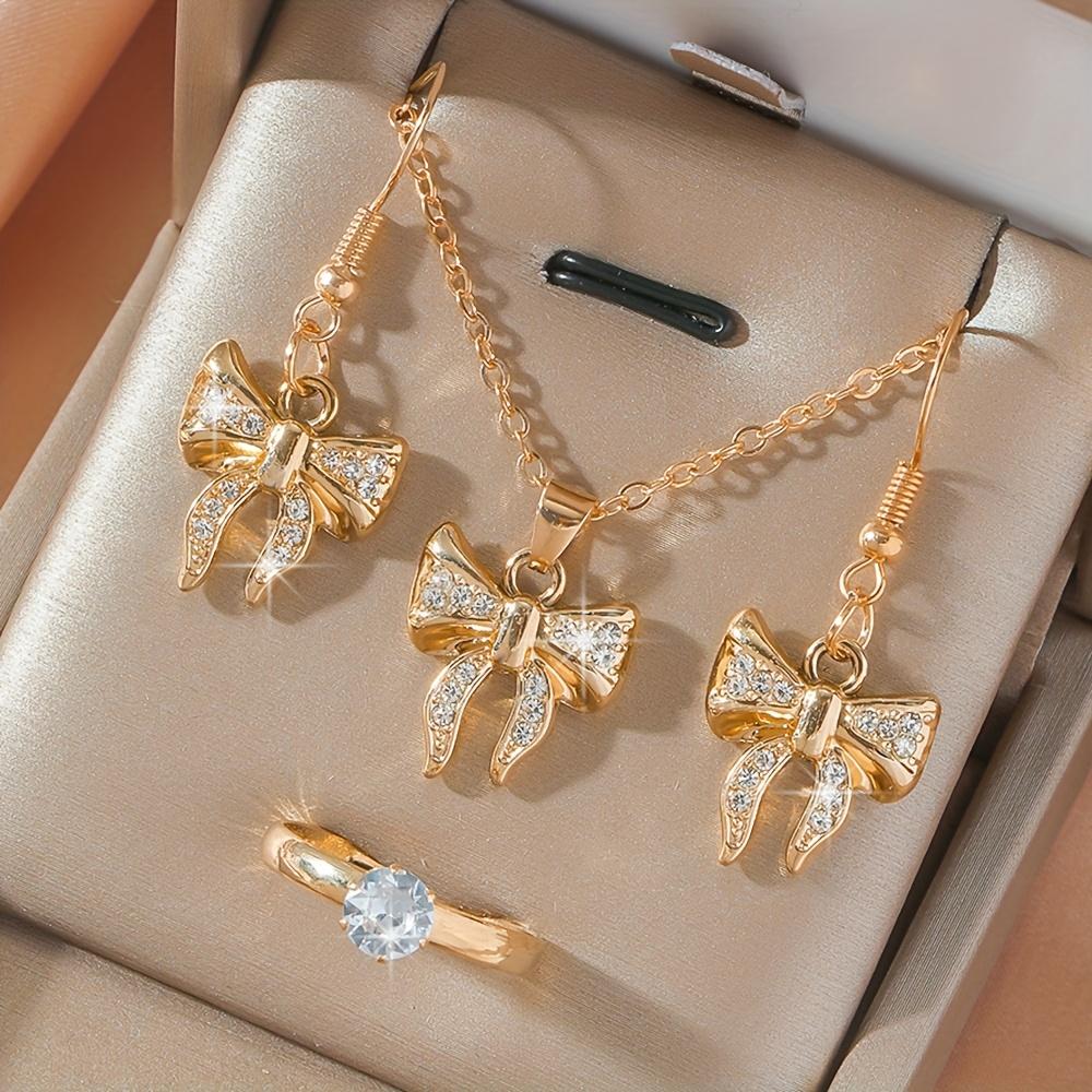 Women's Fashionable Four-piece Set of Necklace, Earrings, and Ring Is Perfect for Engagements, Weddings, Anniversaries, and Suitable for All Seasons