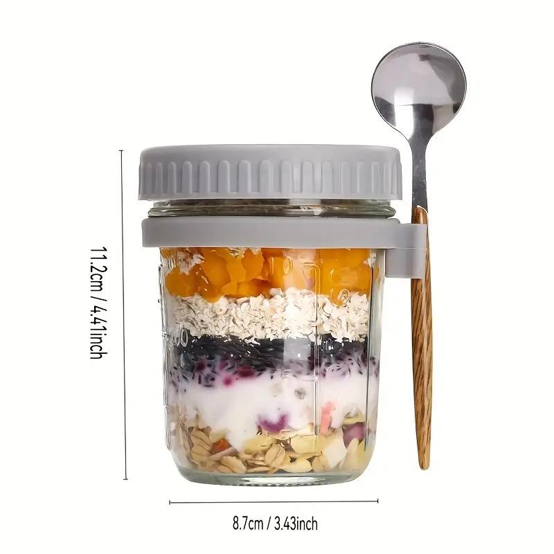 Portable Glass 2pcs 350ml Overnight Oats Cup with Spoon - Breakfast Cup - Salad Jar Yogurt Cup 12.32oz