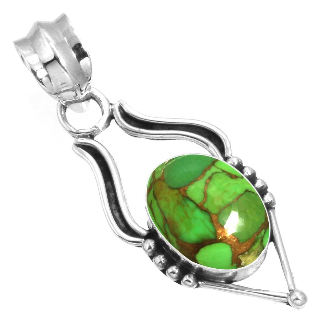 925 Sterling Silver Pendant Women Gemstone Handmade Jewelry Halloween Gift Blue Green Purple Copper Turquoise Pearl Lapis Mother Of Pearl Costume
