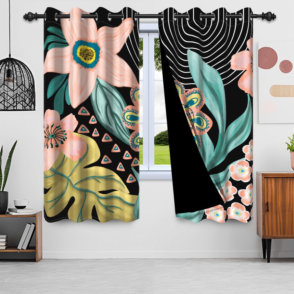 2Pcs/Set Boho Floral Blackout Curtains For Bedroom Vintage Bohemian Tropical Flowers Interior Curtains Grommet Top Window Drapes