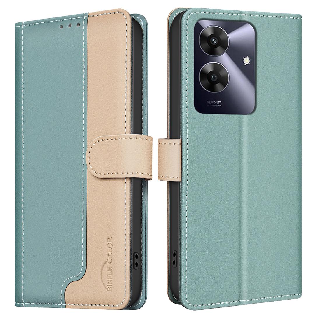 

BINFEN COLOR BF33 for Realme Note 60/C61 4G Leather Case Splicing Color RFID Blocking B