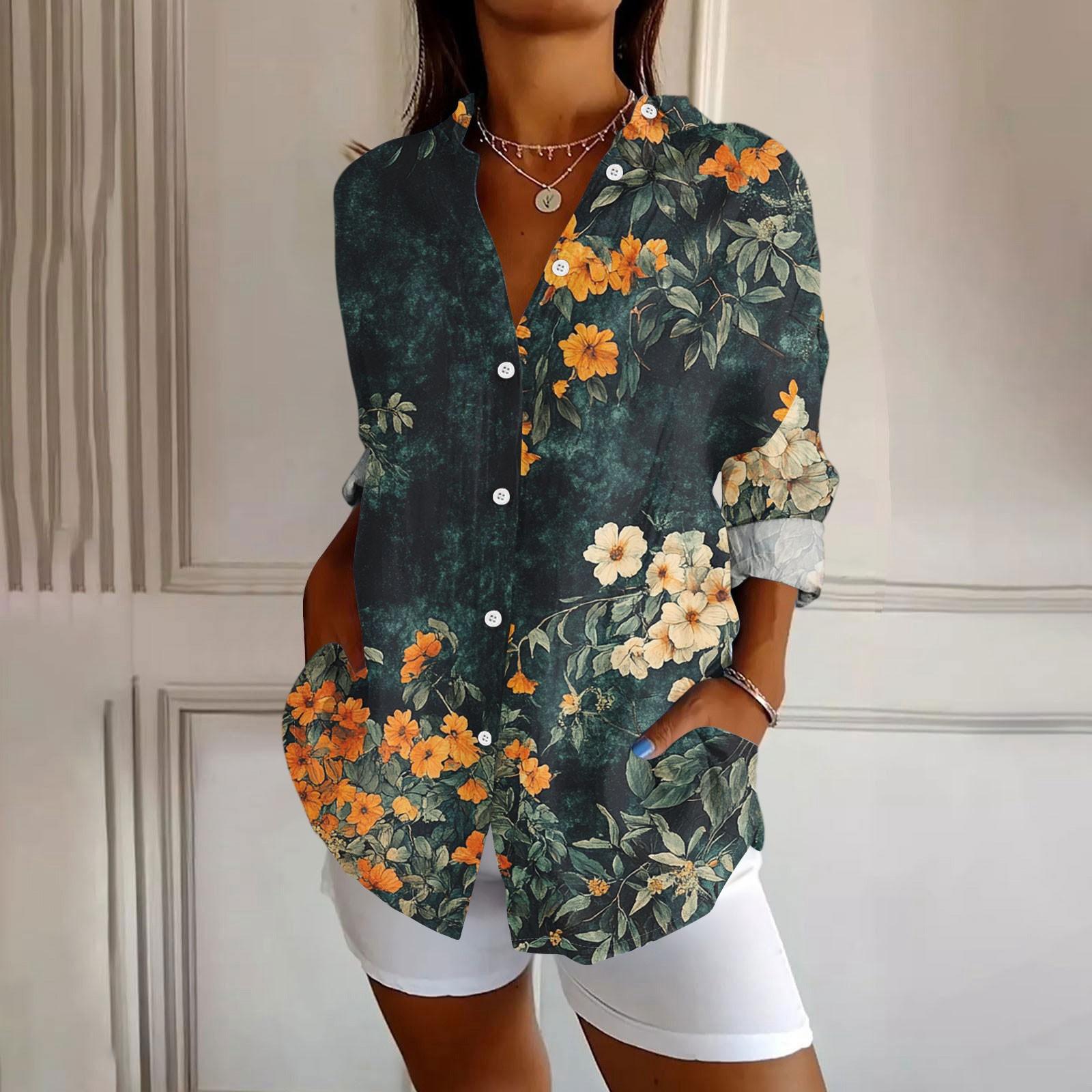 

Женская рубашка на пуговицах Рубашки с длинным рукавом для женщин Принт Графический Блузка Топ XXL