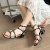 Studded Sandals Women Summer Temperament Fashion Strap Mid Heel Open Toe Shoes Leisure Square Heel Versatile Sandalias De Mujer