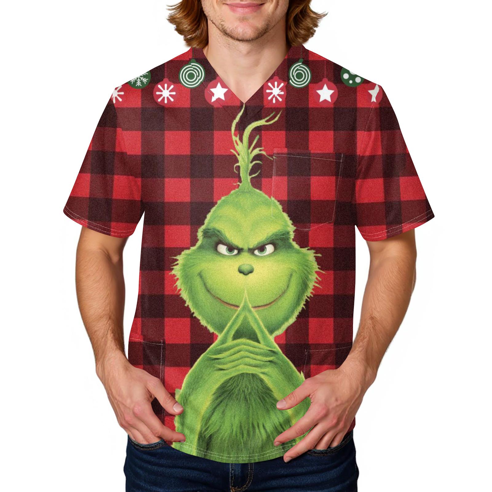 

Мужская рабочая блузка с короткими рукавами и v-образным вырезом с принтом, топ с нагрудным карманом S винный