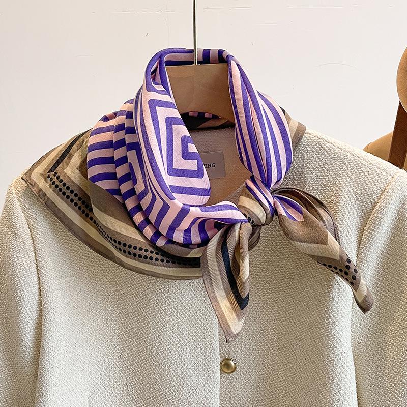 Internet celebrity striped 71 cotton and linen small square scarf silk scarf women's spring and autumn summer foreign style small scarf headscarf