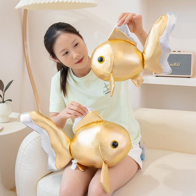 Lucky Koi Goldfish Shaped Plush Toy Soft PU Leather Cartoon Fish Doll Home Decor  Kids Birthday Gift Animal Cushion Throw Pillow