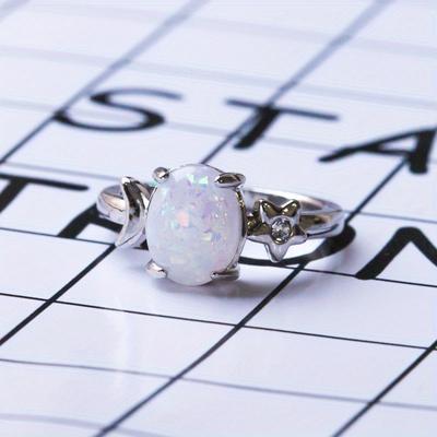 1pc Creative Star and Moon Oval Auspicious Treasure Ring Synthetic Zircon Ring Fashionable Accessory