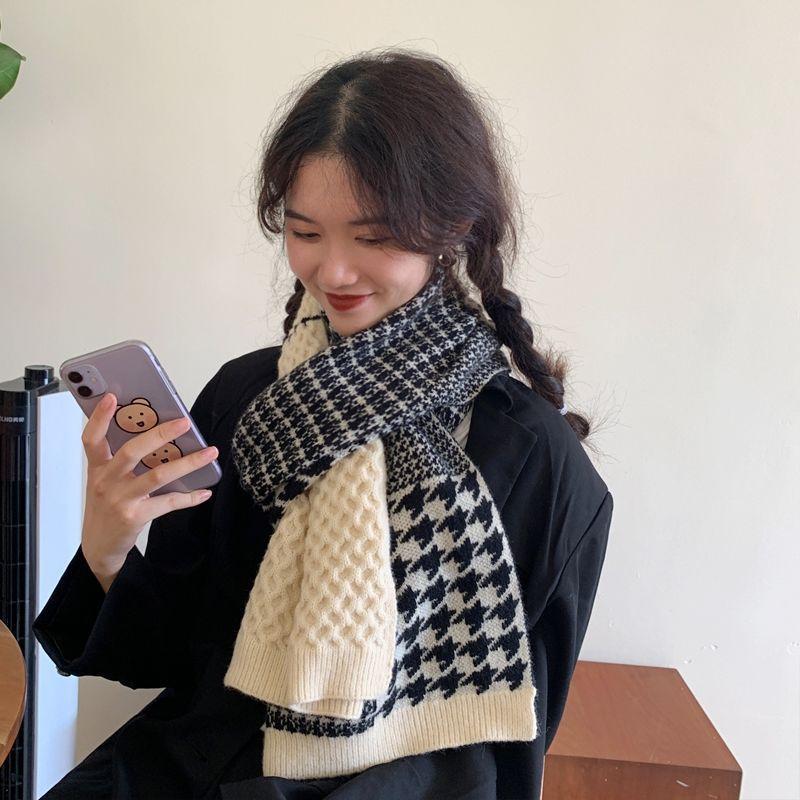 New Couple Style Ins Houndstooth Plaid Scarf for Women Winter Korean Style Versatile Student Warm Scarf for Men