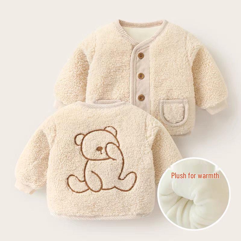 Unisex Baby Fluffy Fleece Lined Jacket - Warm Thick Cotton Padded Winter/Autumn Top 110 cm