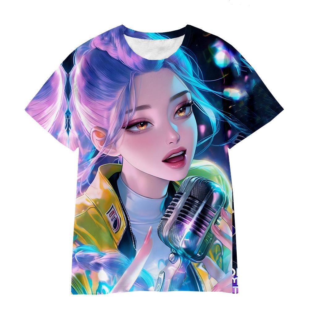 New K-POP Demon Slayer Girl Group Boy Group 3D Digital Print Casual Loose T-Shirt Children's Clothing Top