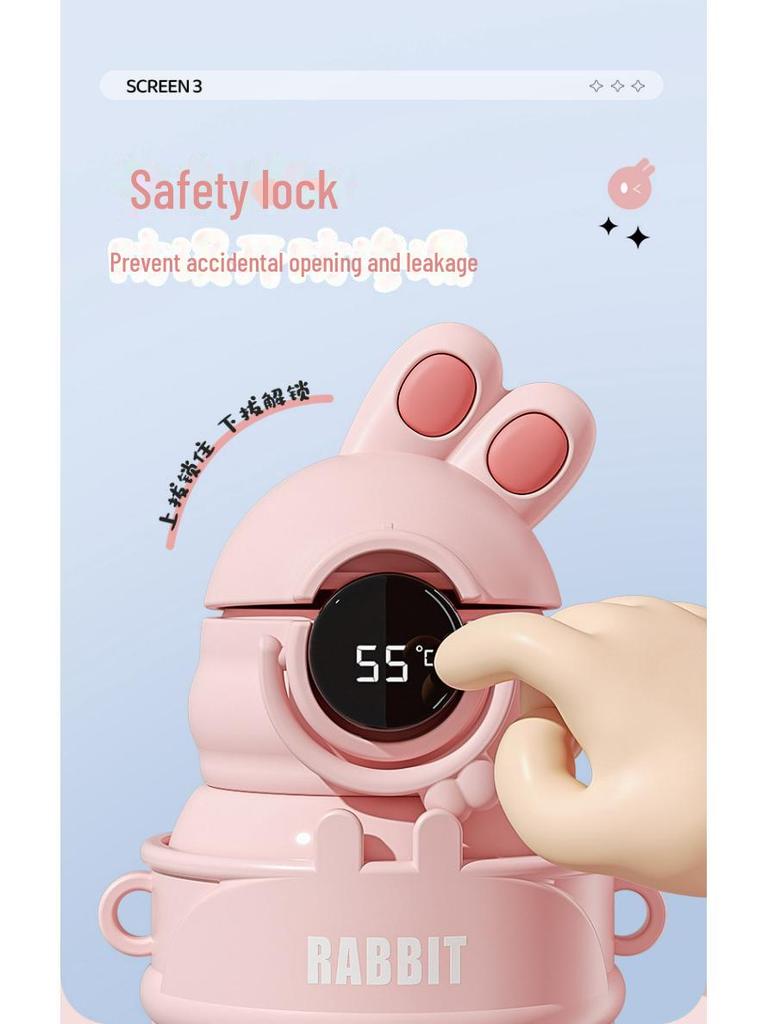 High-Value 316 Stainless Steel Cartoon Rabbit Thermos Cup with Straw for Children and Students