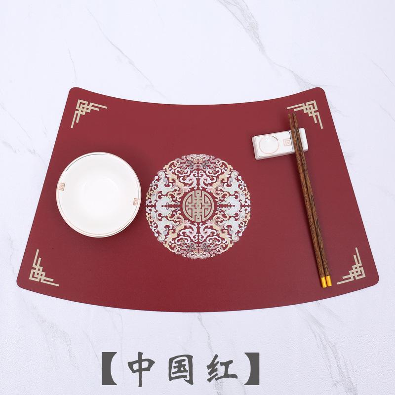 Western food mat PVC leather oil-proof and waterproof fan-shaped dining table mat Chinese tableware mat New Chinese plate
