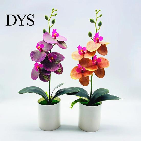 Artificial Bonsai Plant No-watering Realistic Weather-resistant Outdoor Indoor Fresh-keeping Potted Fake Orchid Flower for Balcony